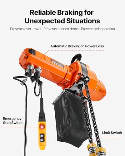 VEVOR 2-Speed Electric Chain Hoist 2200 lbs, 20ft Lifting Height, 120V 60Hz Single Phase Overhead Crane with 15 ft Wired Remote Control, G100 Chain Electric Lift Hoist for Factory, Warehouse, Garage