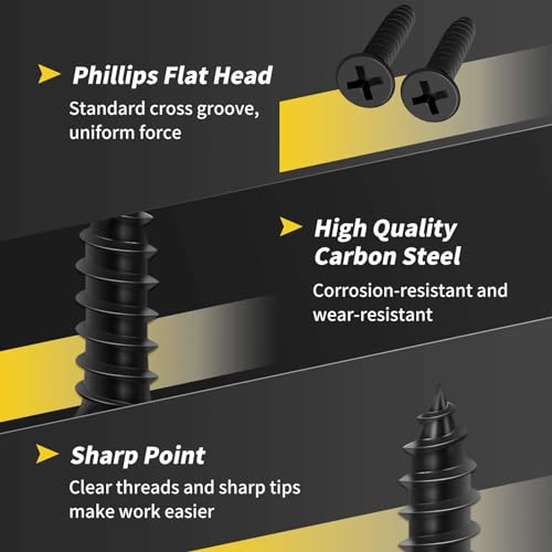 Wood Screws 3/4 Inch, 120PCS, FIXLINK #8 x 3/4" Flat Head Black Screws - size: #8 x 3/4"