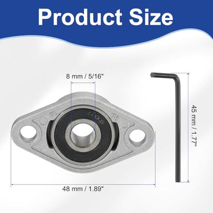 MECCANIXITY Pillow Block Bearing 5/16" (8mm) Bore Zinc Alloy Steel Mounted Flange Pillow Block Self-Alignment Insert Bearings Housing Pack of 2, KFL08 - size: 8mm