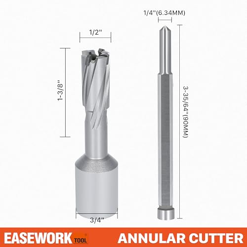 EASEWORK TOOL Carbide-Tipped Annular Cutter, 1/2" Diameter x 1-3/8" Depth - size: 1/2x1-3/8