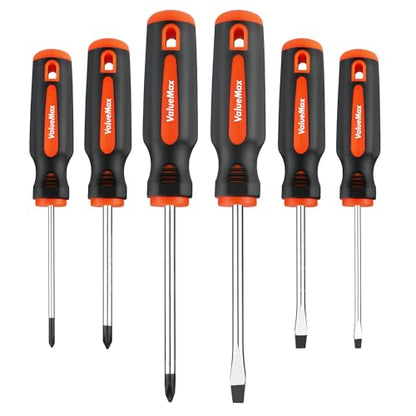 ValueMax 6-Piece Magnetic Screwdriver Set, 3 Phillips and 3 Flat Tip Screwdrivers, Non-slip Handle Screw Driver Set Kit - style: 6 PCS