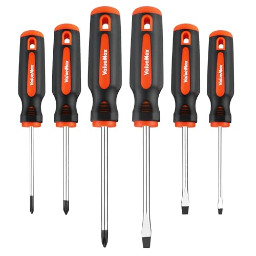 ValueMax 6-Piece Magnetic Screwdriver Set, 3 Phillips and 3 Flat Tip Screwdrivers, Non-slip Handle Screw Driver Set Kit - style: 6 PCS