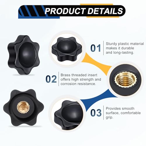 HARFINGTON Star Knob M6 Female Thread 25mm Head Brass Insert Black 3pcs - color: Black, size: M6 x 25mm