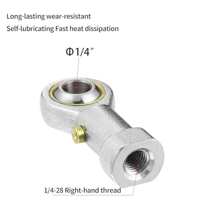 2Pcs PHSB4 Rod End Bearing 1/4 inch Bore Pre-Lubricated 1/4-28 Female Thread Right Hand Heim Joint with Jam Nuts - size: 1/4, style: Right Hand