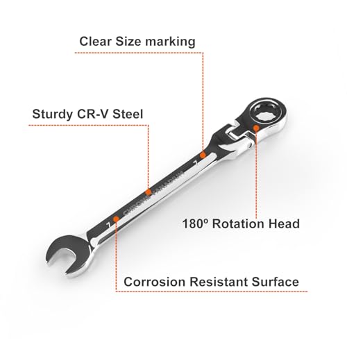 Egofine 7mm Ratchet Wrench Flex Head, Ratcheting Combination Wrench Metric, Industrial Grade Gear Spanner with 12 Point Box End, 72-Teeth Ratchet, Chrome Vanadium Steel - style: 7mm
