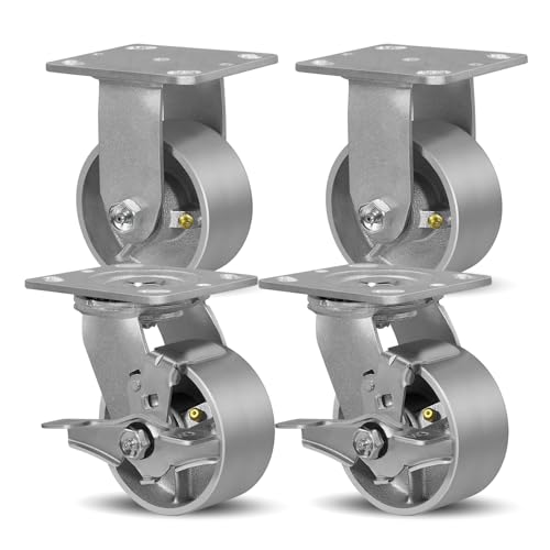 SY America 4" X 2" Cast Iron Caster Wheels,Set of 4 Heavy Duty Industrial Casters, Load Capacity 3200 lbs,Perfect Toolbox Caster Wheels-2 Brake & 2 Rigid - color: 2 Brake & 2 Rigid, size: 4" Wheel