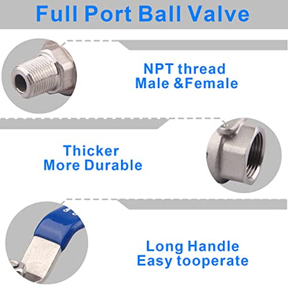 DERNORD 2 Pack Full Port Ball Valve 3/8 Inch - Male x Female Stainless Steel 304 Heavy Duty for Water, Oil, and Gas, 1000WOG - size: 3/8 Inch NPT, style: Pack of 2