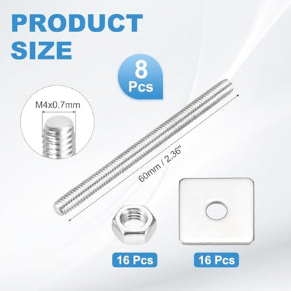 MECCANIXITY 8Set M4x60mm Fully Threaded Rod Threaded Rods Bar Studs - size: M4x60mm