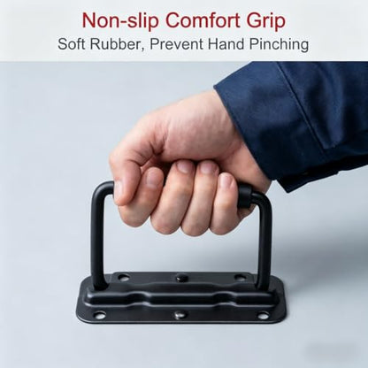 2pcs Spring Loaded Handles 4.3" Heavy Duty Stainless Steel Chest Handle with Rubber Grip, Surface Mount Folding Handles for Toolboxes Storage Boxes & Crates - color: Black