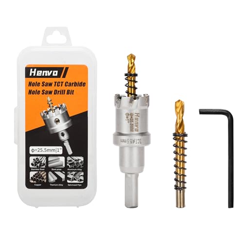 Hole Saw 1" (25.5mm) Heavy Duty Carbide with 2 Pilot Drill Bits - Metal Hole Cutter Cuts Stainless Steel, Iron, Copper, Brass, Plastic - size: 25.5mm|1"
