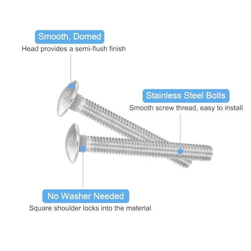 uxcell 1/4-20x2-1/4 Carriage Bolt, 10pcs Round Head Square Neck Screws, 304 Stainless Steel, Fully Threaded, Silver - size: 1/4-20x2-1/4"