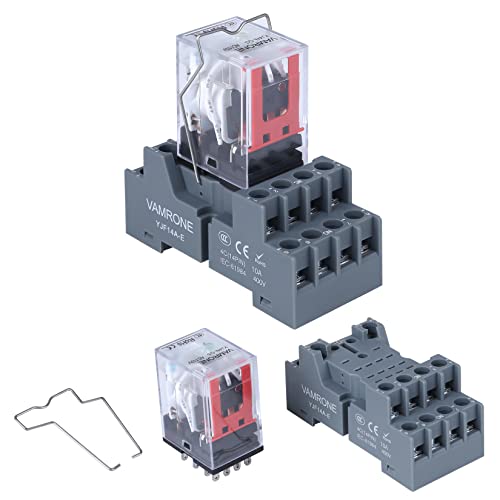 Electromagnetic Power Relay, 14-Pin 5A 110/120 AC Relay Coil with Socket Base, LED Indicator, 4PDT 4NO 4NC - MY4NJ [Applicable for DIN Rail System] - color: 14 Pin, size: AC 110V