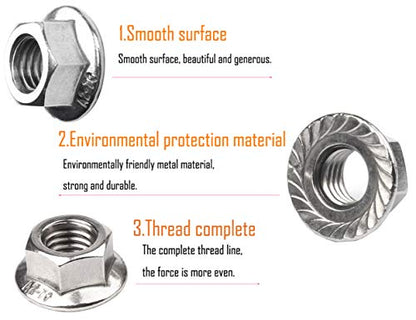 LBY 15pcs Hex Flange Nut, 1/2-13 Thread Serrated Flange Hex Lock Nuts, Carbon Steel, Galvanized, Silver