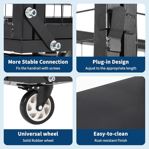 Heavy Duty Platform Truck Cart with Cage, 39" x 24" Hand Moving Cart 2000 Lbs Capacity, Multi-Functional Folding Cage Cart with Basket for Warehouse, Luggage Moving, Black - color: Black