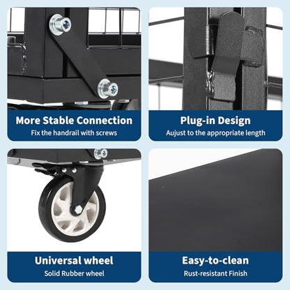 Heavy Duty Platform Truck Cart with Cage, 39" x 24" Hand Moving Cart 2000 Lbs Capacity, Multi-Functional Folding Cage Cart with Basket for Warehouse, Luggage Moving, Black - color: Black