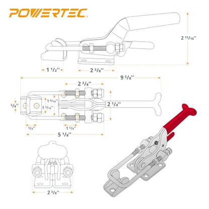 POWERTEC 20346 4PK Toggle Clamps w/Adjustable U Bolt Latch, 90 Degree Vertical (40344) and Self-Lock (40341), 2 of Each, for Woodworking Jigs & Fixtures, Smoker, Tire Carrier, Tool Box, Cabinet - size: 40344+40341, 4PK