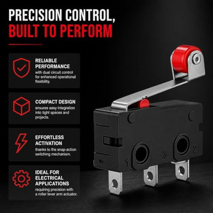 10-Pack KW12-3 Micro Limit Switch, SPDT, Roller Lever