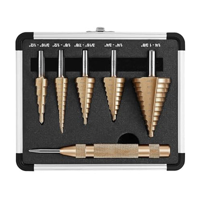 5PCS Step Drill Bit with Automatic Center Punch - size: 6Pc Set