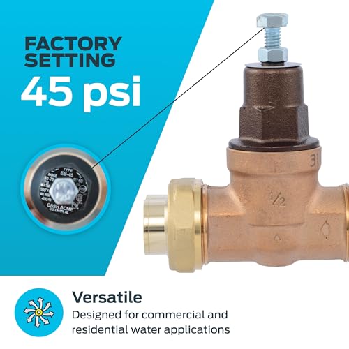 Cash Acme 1/2 Inch EB45 Single Union Pressure Regulating Valve (PRV), Metal Top, 45 PSI, 24462-0045 - size: 1/2 in., style: Metal Top, 45 PSI, NPT Gauge Port