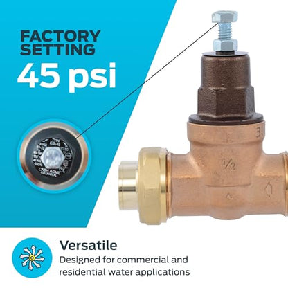 Cash Acme 1/2 Inch EB45 Single Union Pressure Regulating Valve (PRV), Metal Top, 45 PSI, 24462-0045 - size: 1/2 in., style: Metal Top, 45 PSI, NPT Gauge Port
