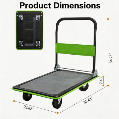 Foldable Platform Hand Truck, Heavy Duty Push Cart Dolly (Green) - color: 660lbs-green