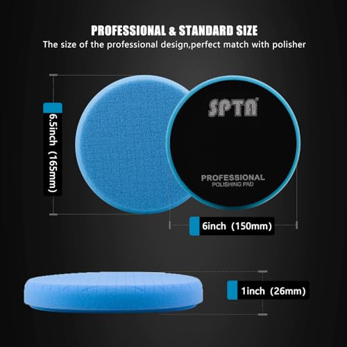 Blue T60 Moderate-Cut Foam Polishing Pads, SPTA 3Pcs 6.5 Inch Face for 6 Inch 150mm Backing Plate Compound Buffing Sponge Pads for Car Buffer Polisher Compounding, Polishing and Waxing -FPTSS6B-3 - color: 3Pcs Blue T40 Polish, size: 6.5inch
