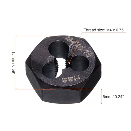 HARFINGTON Hex Threading Die M4 x 0.75 Metric Thread Right Hand High Speed Steel Rethreading Fixed Die Screw Cutting Tapping Repair Tool - size: M4 x 0.75