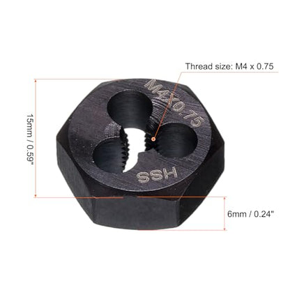HARFINGTON Hex Threading Die M4 x 0.75 Metric Thread Right Hand High Speed Steel Rethreading Fixed Die Screw Cutting Tapping Repair Tool - size: M4 x 0.75