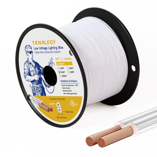 Low Voltage Landscape Lighting Cable 18/2 SPT-1W Bulk Lamp Cord 300-Volt 18-Gauge 250-feet Spool White UL Listed - color: White, size: SPT-1W 18/2 250ft