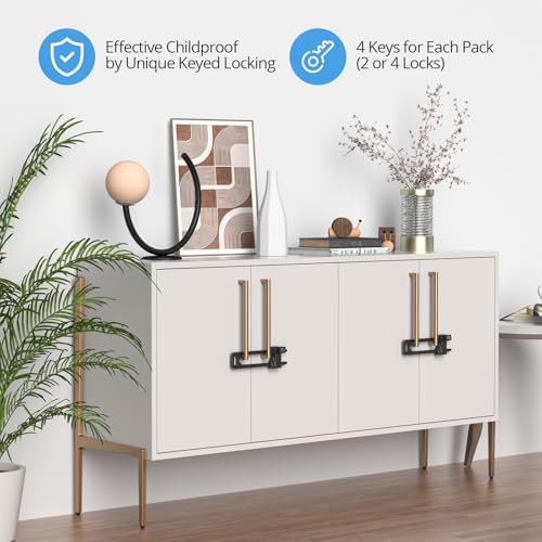 AST Keyed Cabinet Lock, 2 Locks 4 Keys, Key Alike, Childproof Drawer Latch - color: Matte Black