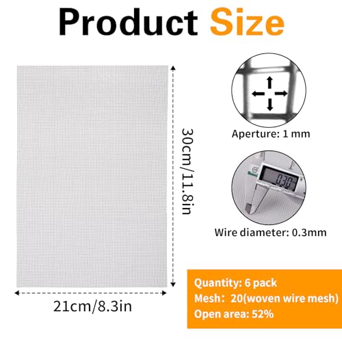 6 Pack 12×8 Inch Wire Mesh Screen, 20 Mesh Metal Stainless Steel Mesh