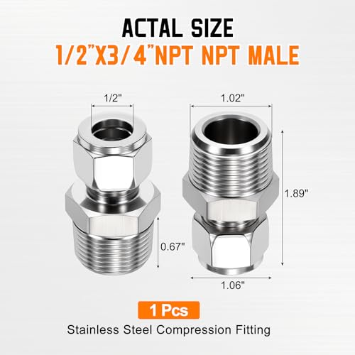 1/2"OD Compression x 3/4" NPT Male Union Coupling Connector - size: 1/2"OD Compression x 3/4" NPT Male