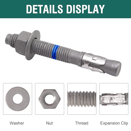 5/8" x 5" Concrete Anchors (20 Pack) 5/8 inch Wedge Anchors Bolts Hot Dip Galvanized - size: 5/8"x5" (20 PCS)