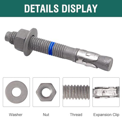 5/8" x 5" Concrete Anchors (20 Pack) 5/8 inch Wedge Anchors Bolts Hot Dip Galvanized - size: 5/8"x5" (20 PCS)