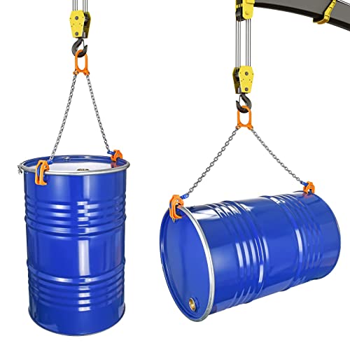 55 Gallon Drum Lift, 2000 lb Chain Drum Lifter for Steel and Plastic Drums