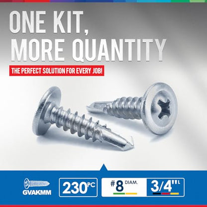 0.75LB (230pcs),#8x3/4''Sheet Metal Self-Tapping Screws,Modified Truss Head Zinc-Plated Self-Drilling Tek Screws,Ideal for Wood,Metal,Plastic and More(3/4 Inch,19mm,230Pcs) - size: #8x3/4 inch