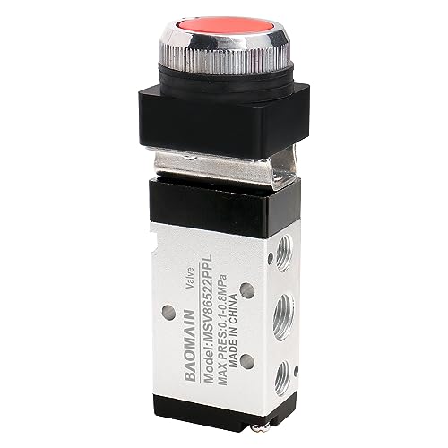 Baomain Pneumatic Mechanical Valve MSV-86522PPL 1/4"PT 2 Position 5 Way Momentary Flat Button - size: Red Flat Button (5-Way)