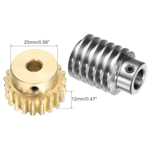 uxcell Worm Gear Set 20T 1.5 Module 20:1 Reduction Rate, Right Rotation Drive Gear Box Wheel Reduce Transmission Part (Brass Gear-8mm Bore, #45 Steel Rod 12mm Bore) - size: 8mm x 12mm