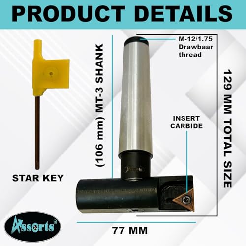 3" Indexable Fly Cutter with MT3 Shank (M12 x 1.75 Drawbar Thread) – TCMT 1604 Carbide Insert Compatible – Precision Milling Tool for Surface Facing - size: 3" FIy Cutter MT-3(M12/1.75)