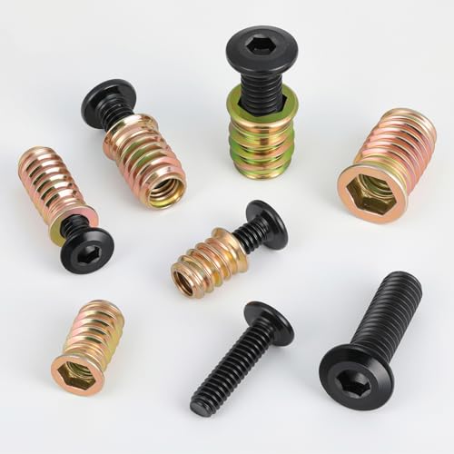 Threaded Inserts and Bolts Set, 40 Sets, 1/4-20 x 19/32" Threaded Inserts for Wood, 1/4-20 x 3/4" Furniture Screws, 1/4 Bolt Flat Head 304 Stainless Steel, Hex Socket Drive, 2Pcs Hex Wrench - size: 1/4-20x3/4"