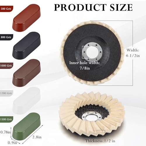 11 Packs 4.5" x 7/8" Wool Felt Flap Polishing Disc Kit for Angle Grinder - style: 5Packs Wool Felt Flap Polishing Disc + 6 Packs Compounds