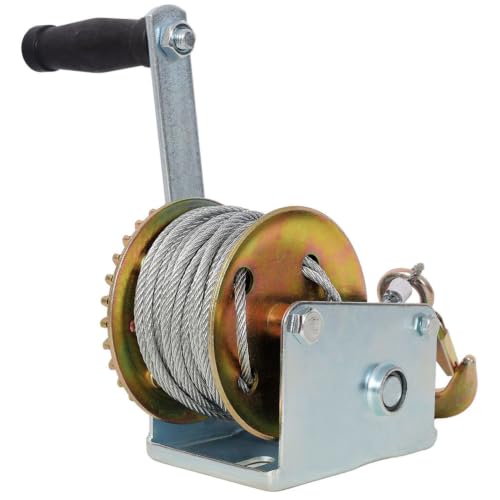 800 LBS Hand Winch with 32.8 FT Steel Cable, Heavy Duty Manual Hand Crank Winch, Two-Way Ratchet Boat Trailer Winch with 3.1:1 Gear Ratio for Boat, ATV, UTV, Trailer & Utility Pulling