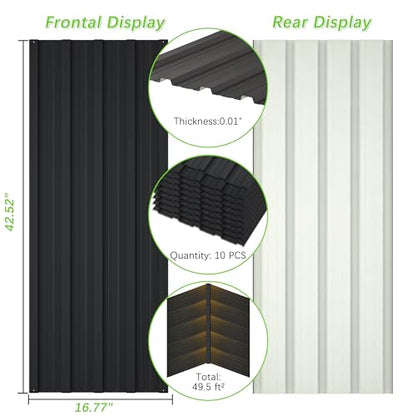 10 Pcs Metal Roof Panels 42.52" x 16.77" Roofing Panels Galvanized Steel with Screw Resistant,Versatile and Durable Suitable DIY for Garages,Sheds, Stables and Mobile Homes Black - color: Black, size: 10 pcs/L42.52"