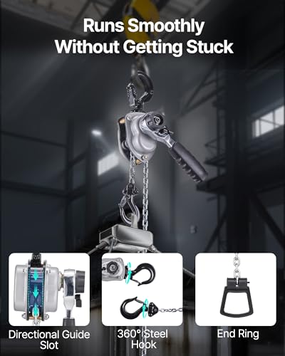 VEVOR Manual Lever Chain Hoist, 1/4T 550LBS Capacity Heavy Duty Come Along, 5FT Lift G80 Alloy Steel Chain with Dual Pawl Mechanical Brake,360°Rotating Hooks, for Warehouse Construction Garage