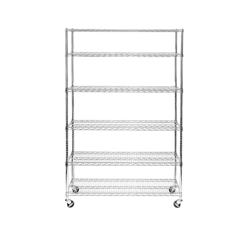 UltraDurable 6-Tier NSF Steel Wire Shelving, 48"W x 18"D x 75"H - color: Steel, size: 6-Tier Shelving, 48" W x 18" D