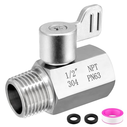 Shower Head Shut Off Valve 304 Stainless Steel Mini Ball Valve(1/2" Female X Male) NPT Thread Water Flow Control，RV Shower Head with Hose Flow Restrictor - style: 1 pack-1/2inch
