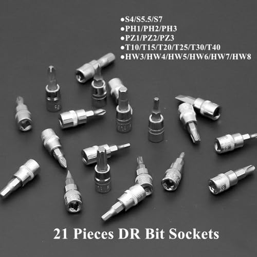 FLZOSPER 46-Piece 1/4-inch Screwdriver Drive Socket & Bit Set Combination with Reversible Ratchet Wrench Tools Kit for Auto Repairing & Household with Storage Case (Dark Grey Box) - color: Chrome
