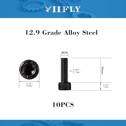 M10-1.5 x 30mm Socket Head Cap Screws, M10x1.5 Bolt, 12.9 Grade Alloy Steel, Allen Socket Drive, Black Oxide Finish, Full Thread, Quantity 10 - size: M10 x 30mm(10PCS)