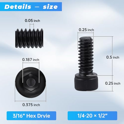 Glvaner 1/4"-20 x 1/2" (25 pcs) Socket Head Cap Screws, 12.9 Grade Alloy Steel, Black Oxide Finish, Full Thread UNC, Allen Hex Drive - size: 1/4-20 x 1/2"