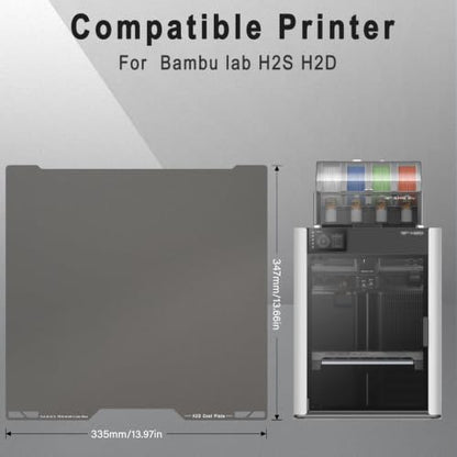 355x346mm Large Cool Build Plate for Bambu Lab H2S H2D Smooth High-Viscosity Spring Steel Print Bed Surface - color: Cool Plate Grey, size: H2D/H2S